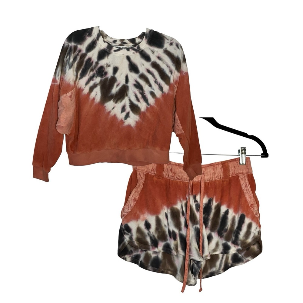 Young Fabulous & Broke Tie Dye Sweatshirt and Shorts Lounge Set Orange XS M